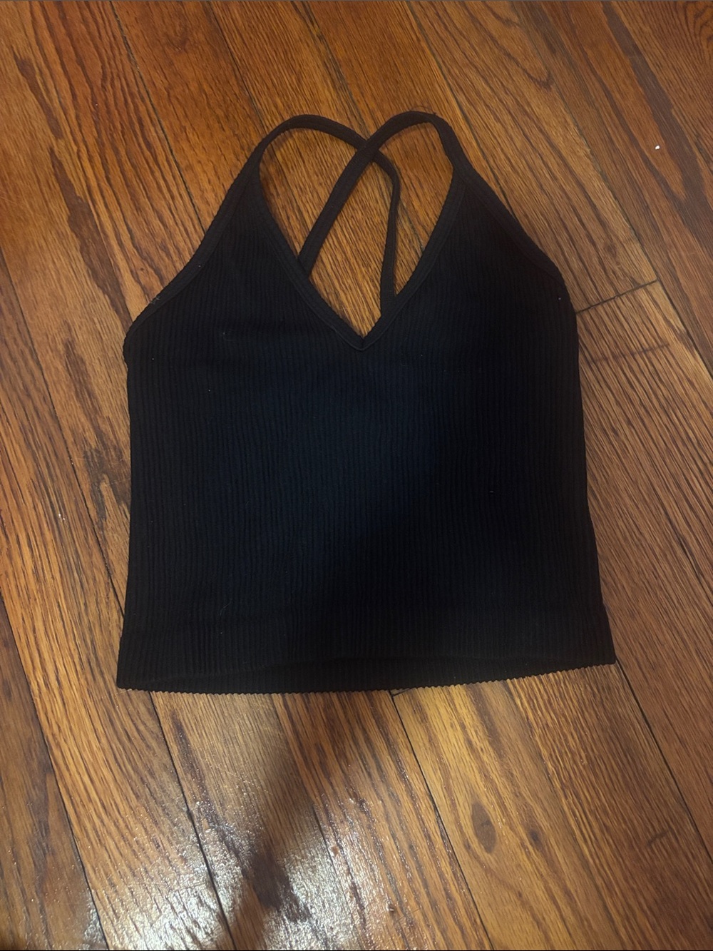 Arizona Jean Company Black Ribbed V-Neck Strappy Crop Top